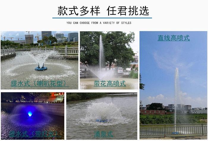 噴泉曝氣機款式型號河道治理公園賓館景觀池塘湖泊用浮水泵